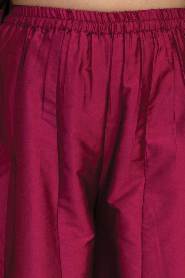 Buy Girl's Burgundy Embroidered Kurta With Sharara And With Dupatta Online - Zoom In