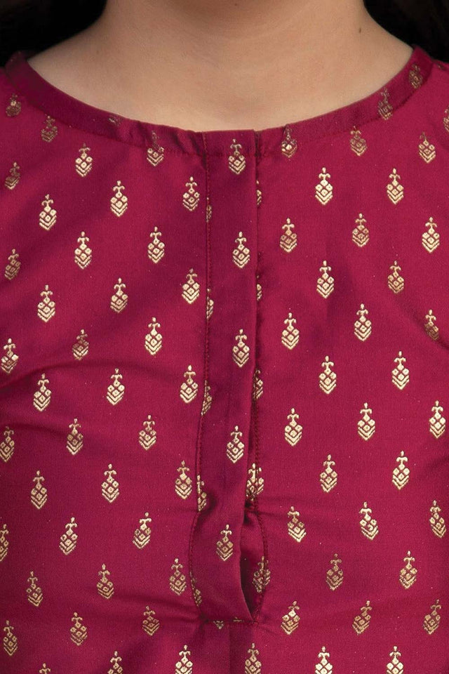 Buy Girl's Burgundy Embroidered Kurta With Sharara And With Dupatta Online - Side