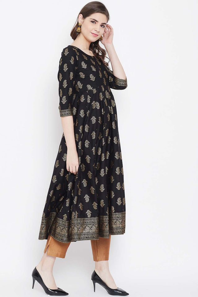 Buy Men's Black Silk Blend Floral Printed Men's Kurta Pajama Jacket Set Online