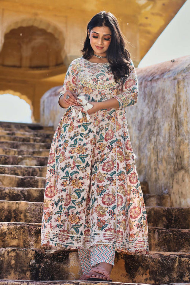 Buy Men's Copper Silk Blend Floral Printed Men's Kurta Pajama Jacket Set Online