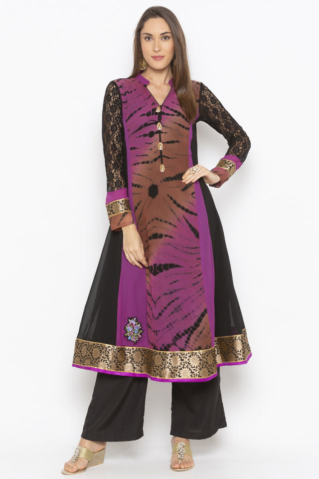 Georgette Flared Kurti Top In Purple