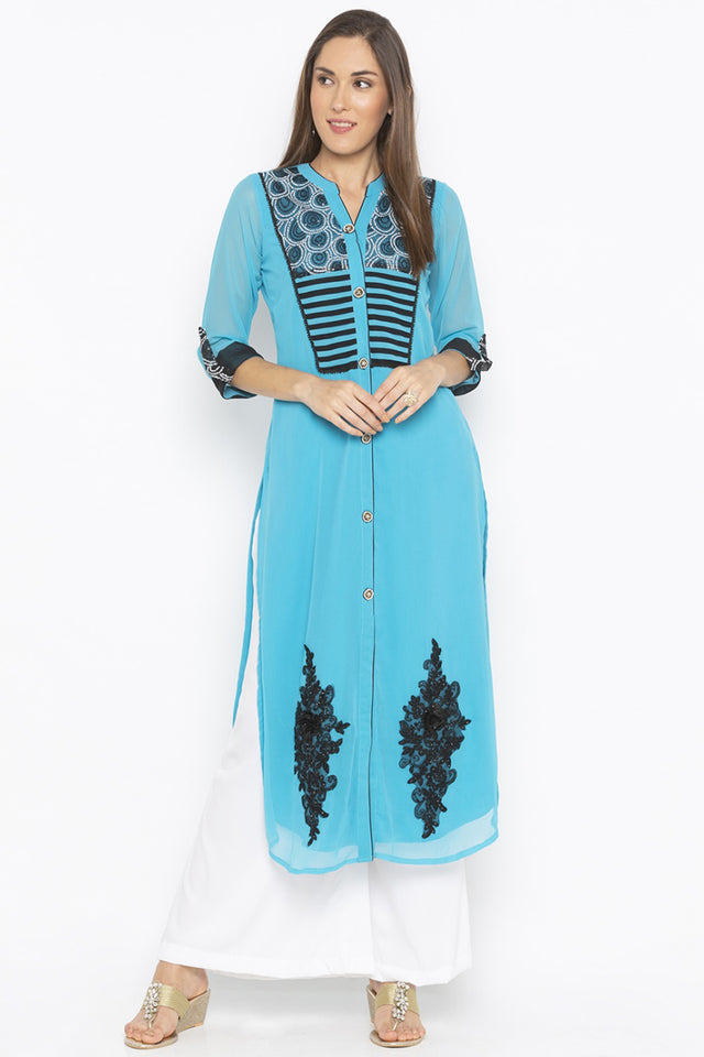 Georgette Straight Kurti Top In Blue