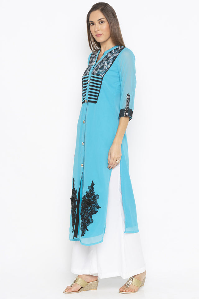 Georgette Straight Kurti Top In Blue