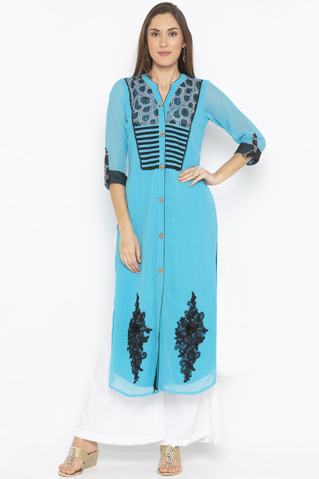 Georgette Straight Kurti Top In Blue