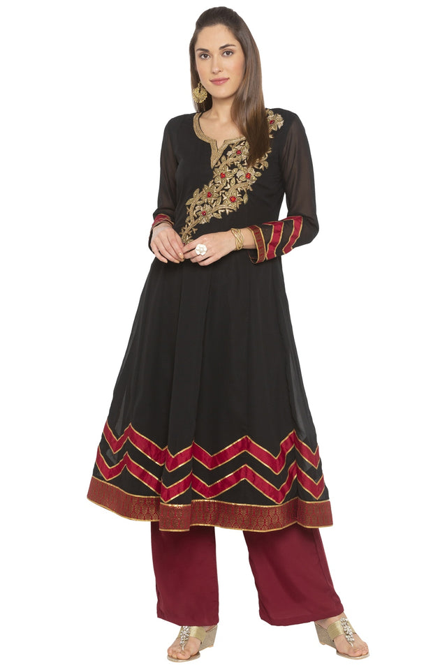 Georgette A Line Kurti Top In Black