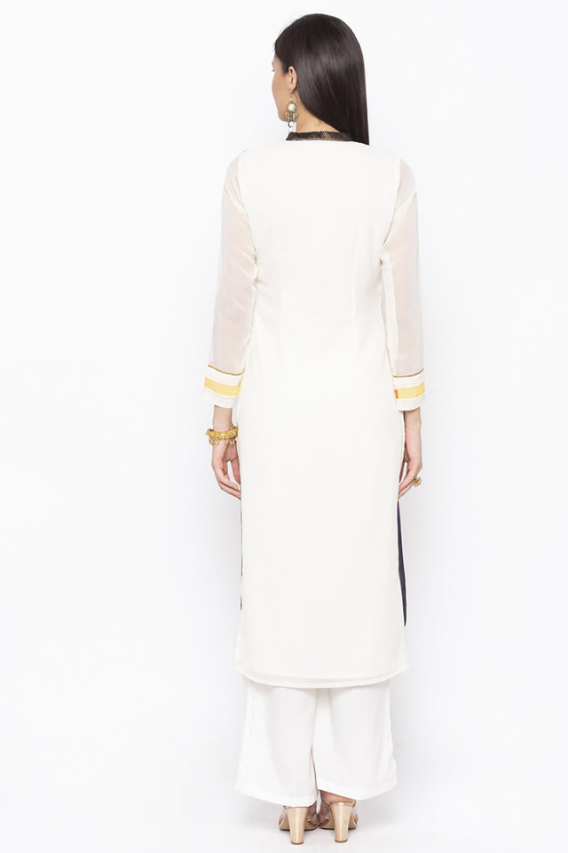 Georgette Straight Kurti Top In White
