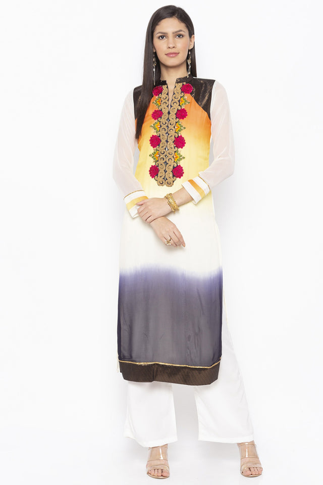 Georgette Straight Kurti Top In White