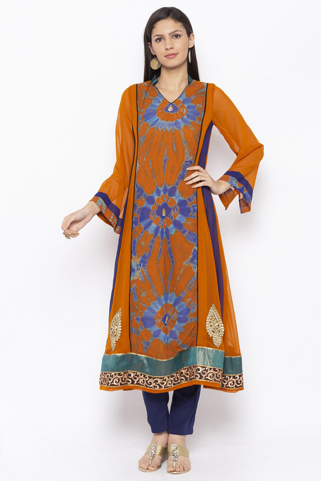 Georgette A Line Kurti Top In Mustard