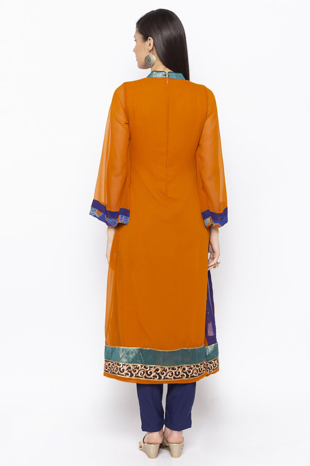 Georgette A Line Kurti Top In Mustard