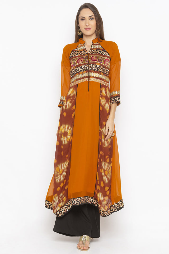 Georgette A Line Kurti Top In Mustard