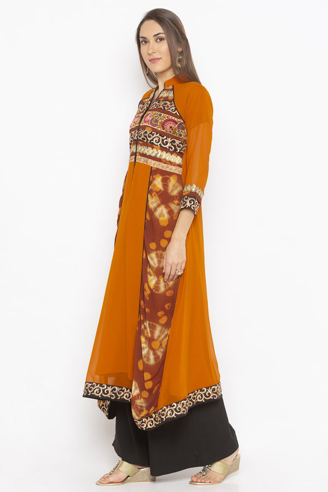 Georgette A Line Kurti Top In Mustard