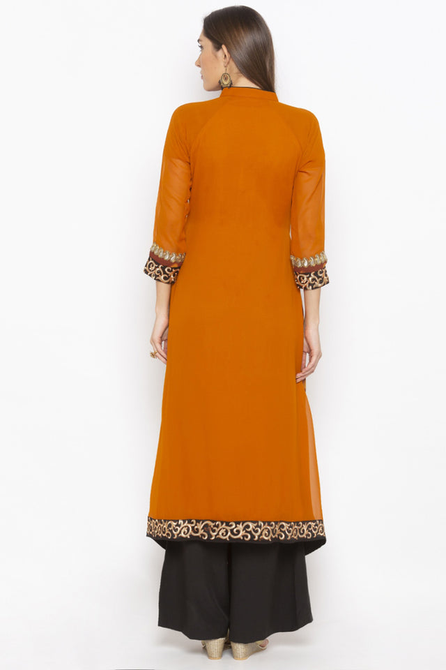 Georgette A Line Kurti Top In Mustard
