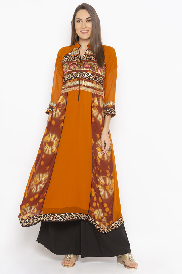 Georgette A Line Kurti Top In Mustard