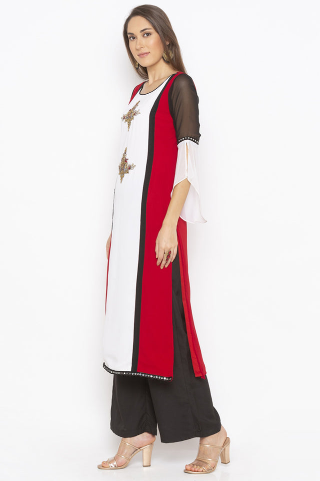 Georgette Straight Kurti Top In Off White