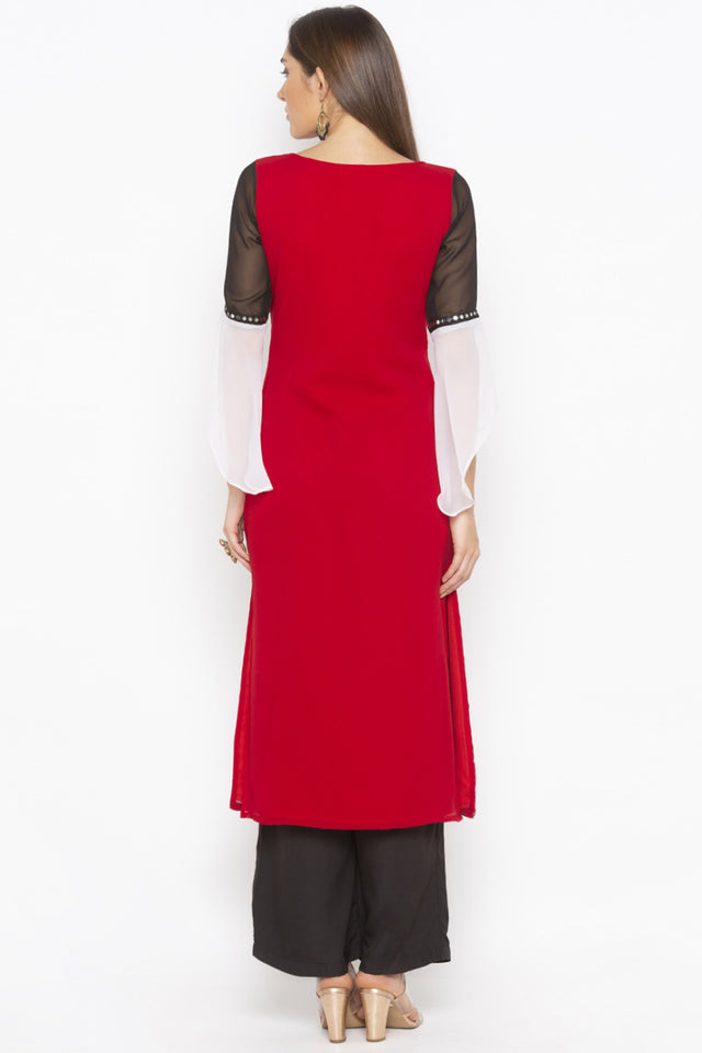 Georgette Straight Kurti Top In Off White