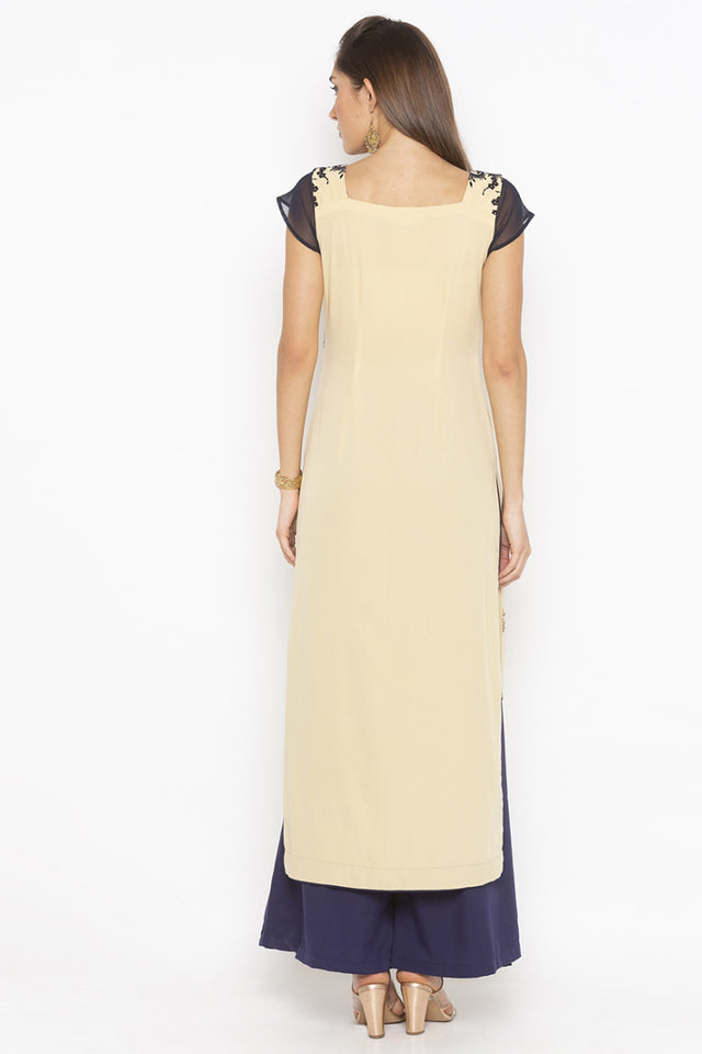 Net Straight Kurti Top In Beige