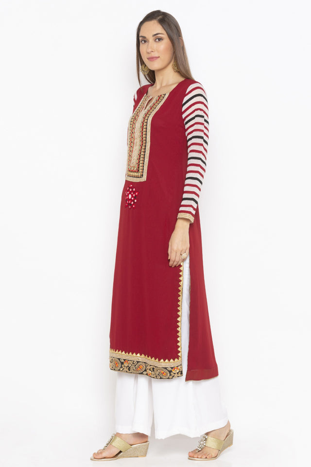 Georgette Straight Kurti Top In Maroon