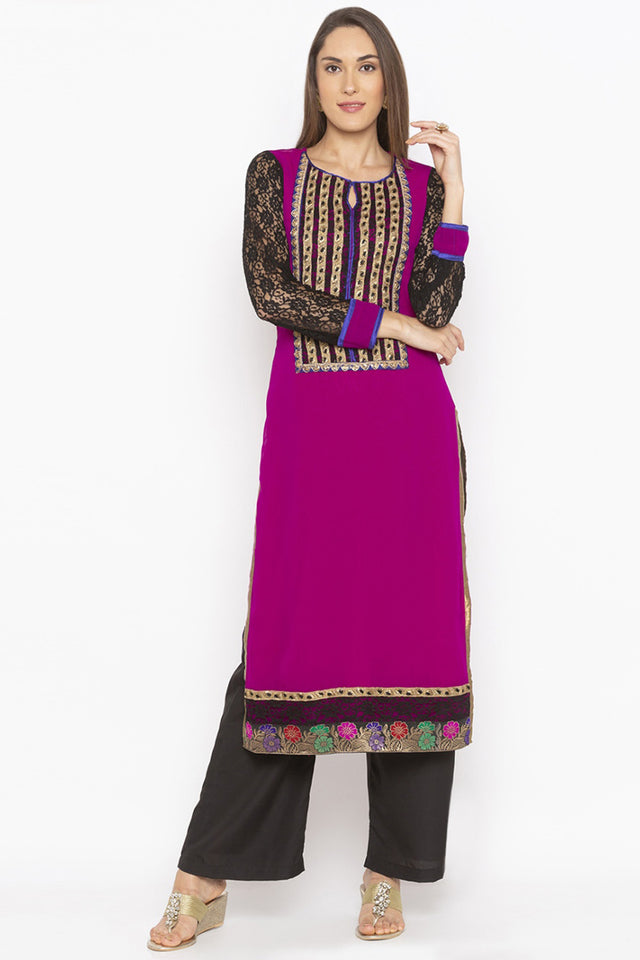 Georgette Straight Kurti Top In Purple