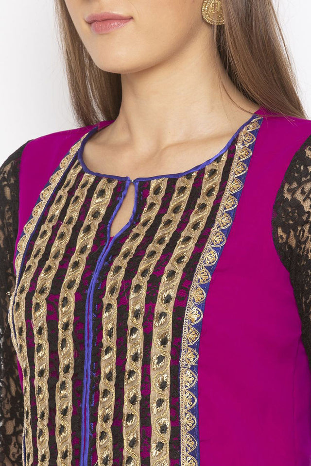 Georgette Straight Kurti Top In Purple