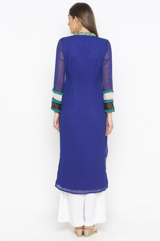 Georgette Straight Kurti Top In Dark Blue