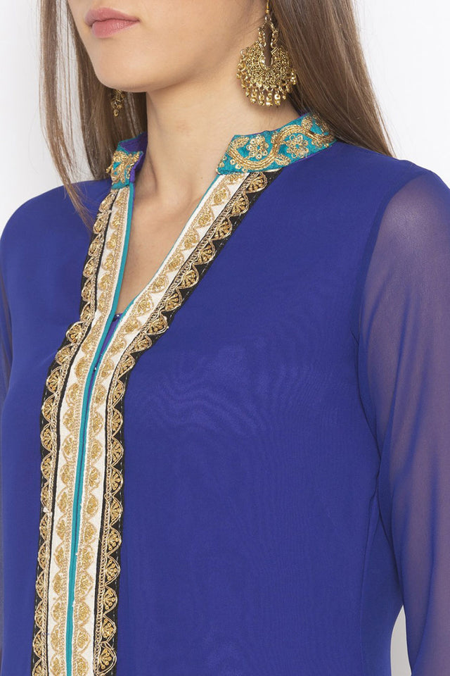 Georgette Straight Kurti Top In Dark Blue