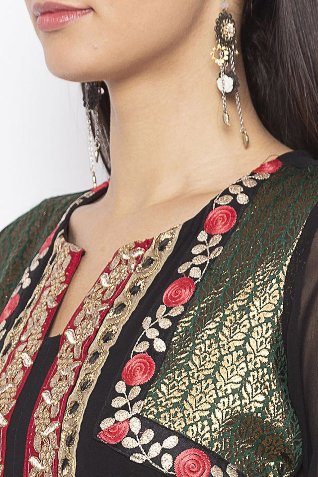 Georgette Straight Kurta Top in Black - Zoom