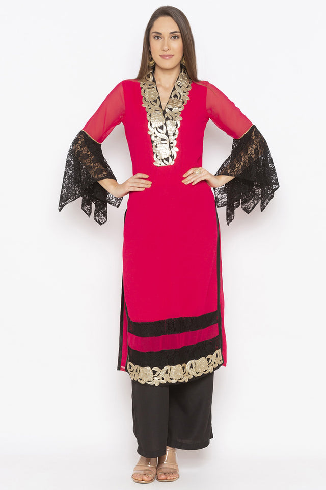Georgette Straight Kurti Top In Pink