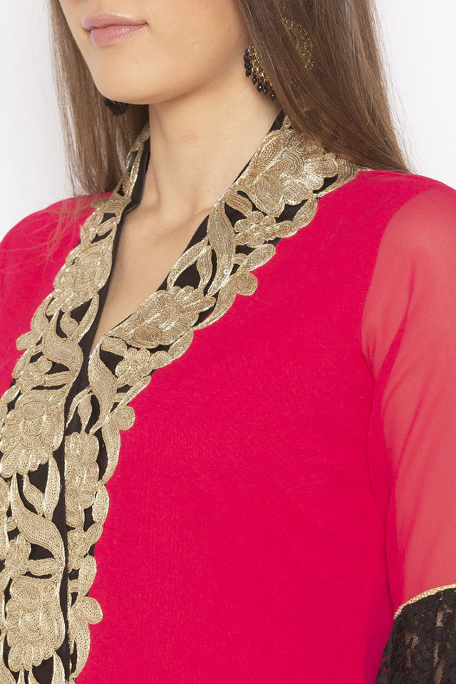 Georgette Straight Kurti Top In Pink