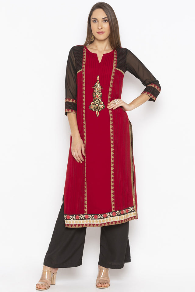 Georgette Straight Kurti Top In Maroon
