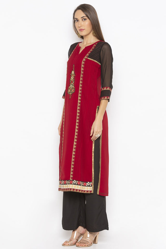 Georgette Straight Kurti Top In Maroon