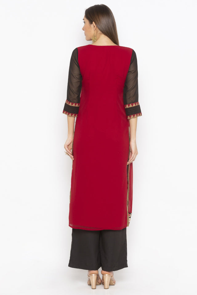 Georgette Straight Kurti Top In Maroon