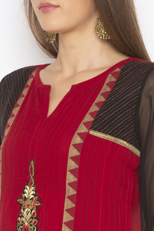 Georgette Straight Kurti Top In Maroon