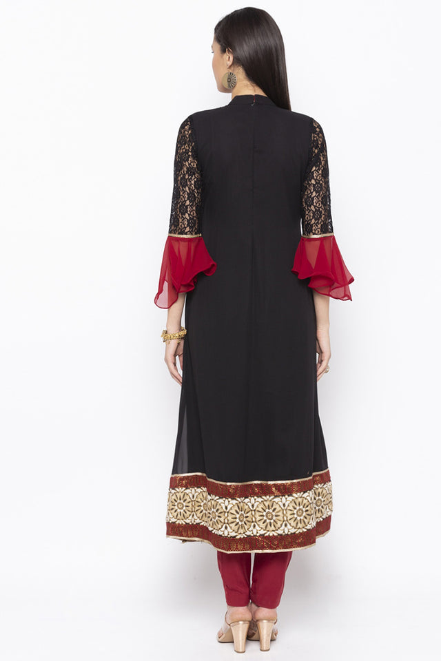 Georgette A Line Kurti Top In Black
