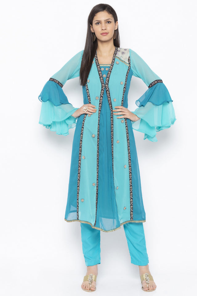 Georgette A Line Kurta Top in Blue