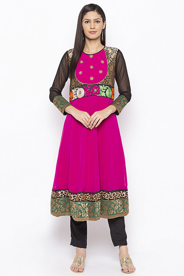 Georgette Anarkali Kurti Top In Pink