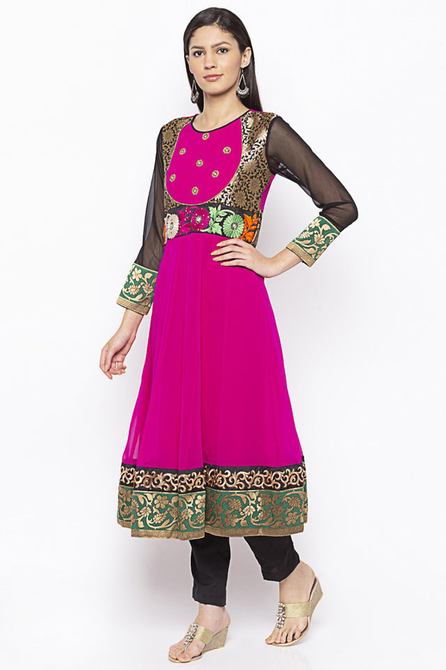 Georgette Anarkali Kurti Top In Pink