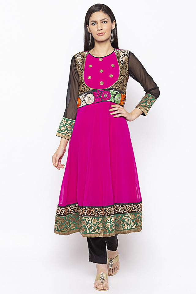 Georgette Anarkali Kurti Top In Pink