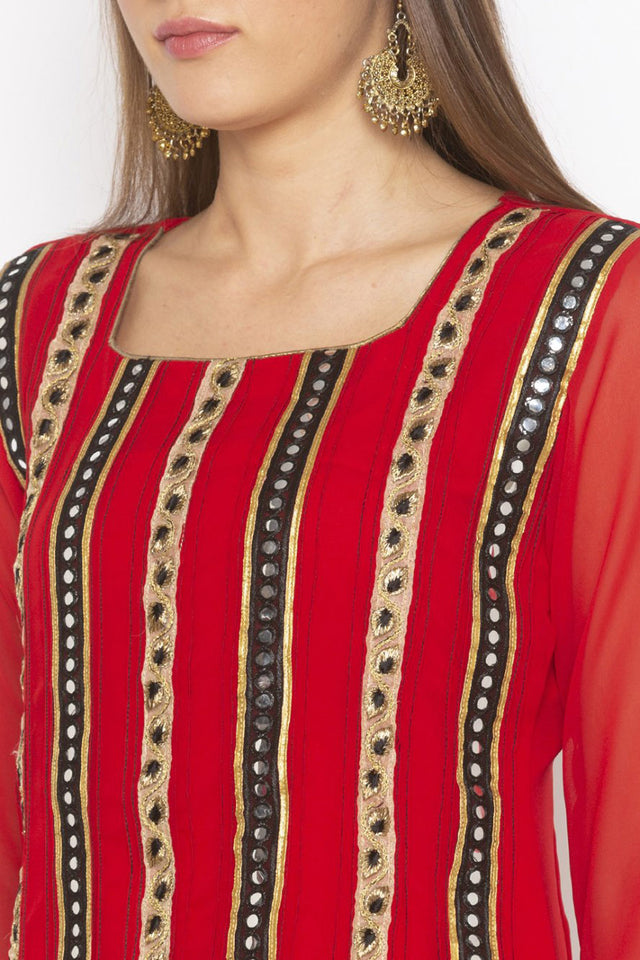 Georgette Short Kurti Top In Red
