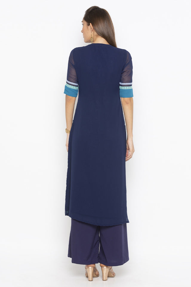 Georgette Straight Kurti Top In Blue