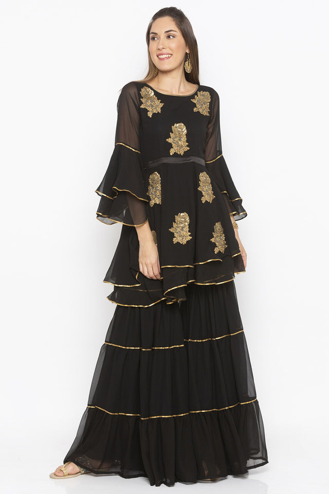 Georgette Short Kurti Top In Black