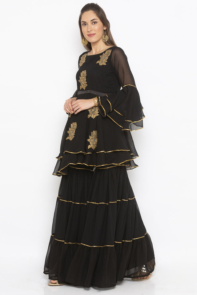 Georgette Short Kurti Top In Black