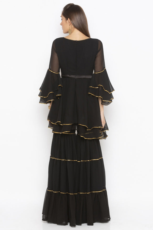 Georgette Short Kurti Top In Black