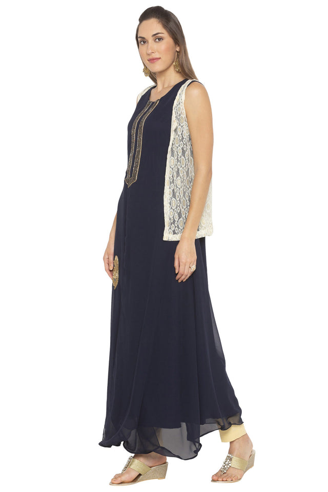 Georgette Solid Kurti Top In Blue