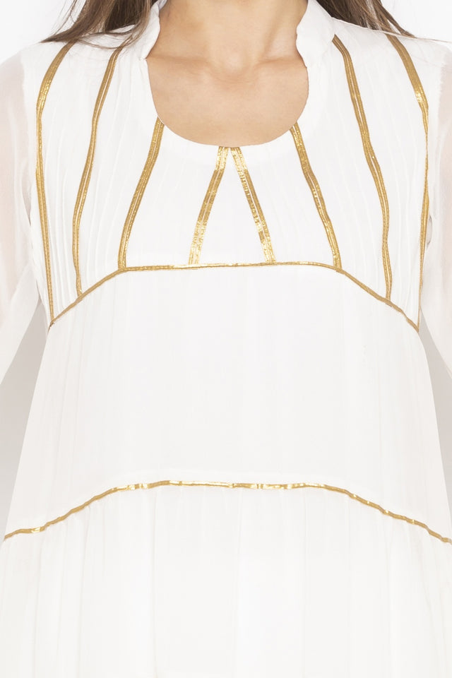 Georgette A Line Kurti Top In White