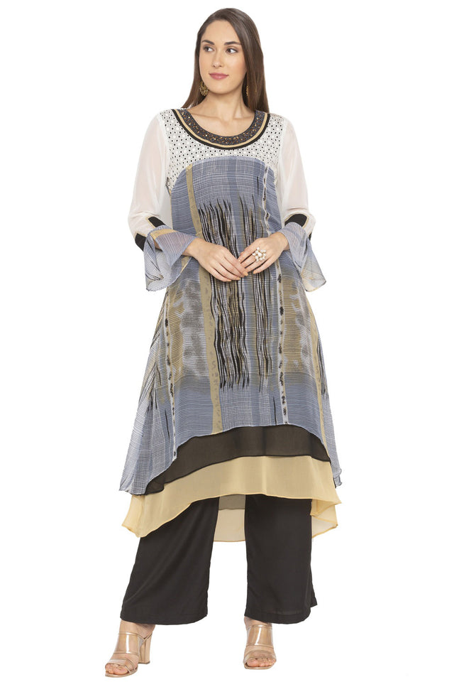 Georgette Asymmetric Kurti Top In Grey