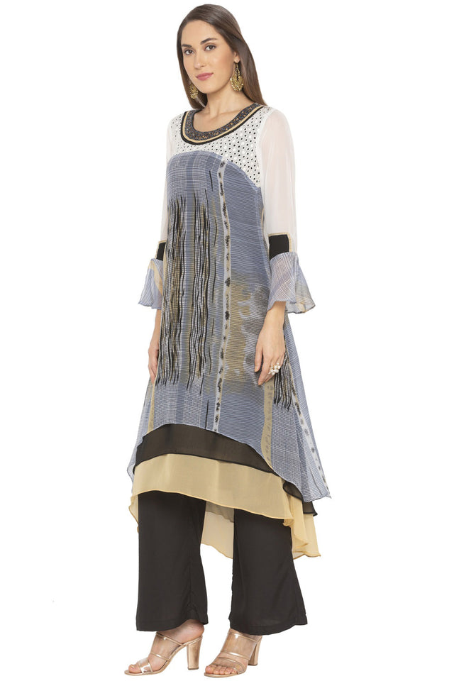 Georgette Asymmetric Kurti Top In Grey