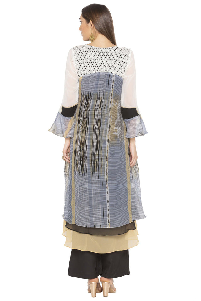 Georgette Asymmetric Kurti Top In Grey