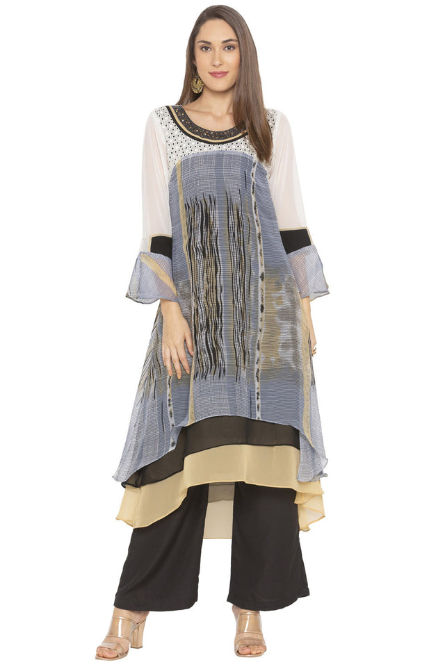Georgette Asymmetric Kurti Top In Grey