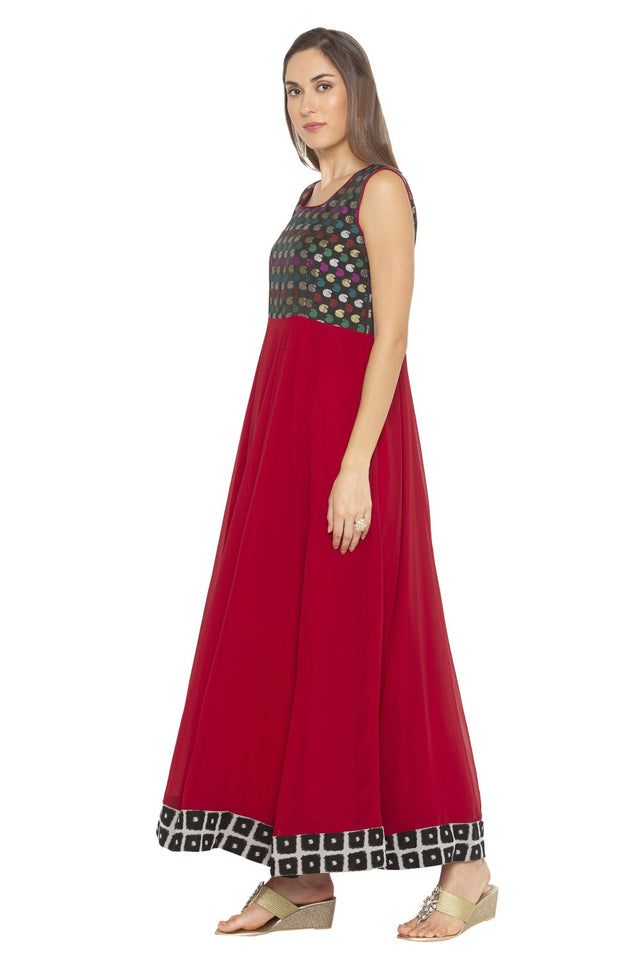 Georgette Anarkali Kurti Top In Maroon