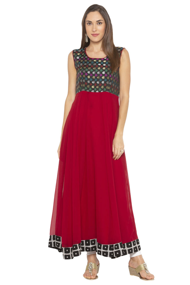 Georgette Anarkali Kurti Top In Maroon